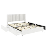 Anda Queen Size Ivory Boucle Upholstered Platform Bed with Patented 4 Drawers Storage, Tufted B083P152011