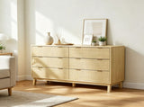 Natural Wood 6 Drawer Bedroom Dresser Fluted Chest with Gold Pulls for Small Apartment Closet 12596150