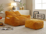 Giant Plush Bean Bag Chair for Adults with Armrests and Footstool -- Comfy Yellow Beanbag Chaise W1117P309392