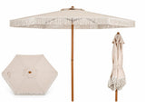 7 Ft Boho Fringe Patio Umbrella Striped Canopy, Wind Vent Aluminum Pole Outdoor Beach Umbrella 98015722
