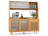 69-Inch Bamboo Kitchen Cabinet with Tempered Glass Doors, Extra Storage Space & Anti-Tilting Design 80255442