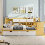 Wooden L-Shape Daybed with Seven Storage Cabinets and Two Storage Drawers, Multi-functional Bed with 67327891