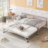 Twin Size Metal Daybed with Adjustable Trundle, Pop Up Trundle, Silver WF301146AAN