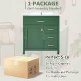 30-Inch Green Bathroom Vanity with Ceramic Sink and Ample Storage - Ideal Choice for Small Bathrooms WF324690AAF
