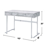 Rectangular Writing Desk with 2 Drawers, White Engineered Stone Top and Chrome B016P311828