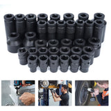 35PC 1/2-Inch Impact Socket Set 6 Point Metric Size 8-32mm,Drive Deep Spindle Axle Nut Impact Socket 34403572