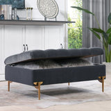 ZUN Estelle Upholstered Storage Bench Cocktail Ottoman, Steel Gray Performance Velvet B2719P245961