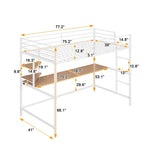 ZUN Twin Metal Loft Bed with Desk and Shelve,White MF292491AAK