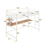 ZUN Twin Metal Loft Bed with Desk and Shelve,White MF292491AAK