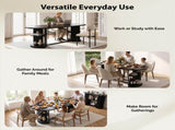 70.9" Oval Dining Table for 6 People, Fluted Panel Legs with 2 Side Open Storage Shelves, MDF 89425434