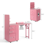 Pink MDF Folding Nail Desk with 2 Drawers, Cabinet Door & Storage Shelf 19266036