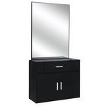 ZUN 15% E0 chipboard linen top 1 drawer 1 door with mirror Salon cabinet black 25921468