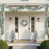 Pre-lit Holiday Christmas 4-Piece Set, Christmas Garland, Wreath and Set of 2 Entrance Trees with 19956459