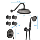 Single-Handle 4-Spray Patterns Bathroom Rain Shower Faucet with Body Jet Handshower in Matte Black W1219133592