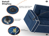 Corduroy Pull-Out Sleeper Chair With Pillow, Brushed Stainless Steel Cup Holder, Phone Stand & Usb 76582109