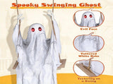 6.6ft Animated Swinging Hanging Ghost Halloween Prop, Sound & Button Activated with Flashing Red 24328914