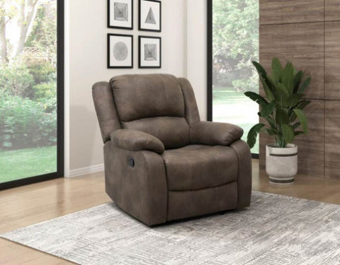 ZUN Modern Reclining Chair Brown Polished Microfiber Pillowtop Arms Solid Wood Frame 1pc Living Room B011P188423