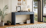TREXM Curved Table with Storage, Wooden Entryway Table with 2 Drawers, Farmhouse Rustic N715P244723M