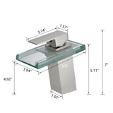 Bathroom Sink Faucet LED Light 3 Colors Changing Waterfall Glass Spout Hot Cold Water Mixer Single W1932P148105