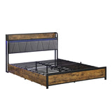 ZUN Queen Size Bed Frame, Storage Headboard with Charging Station and 4 Storage Drawers,LED Lights , W2297P218132