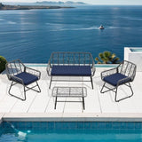 4-piece wicker patio furniture set with tempered glass table, detachable blue cushion cover for easy W2071P291321