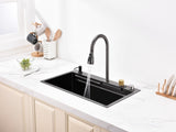 Waterfall Kitchen Sink, Stainless Steel Single Bowl in Black, Multifunctional Workstation with 55656405