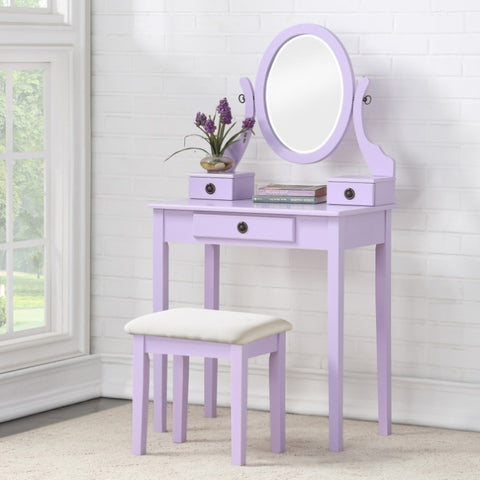 ZUN Moniys Wood Moniya Makeup Vanity Table and Stool Set, Purple T2574P163832