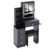 Small Size Left Bedside Cabinet Vanity Table Cushioned Stool, 2 AC2 USB Power Station, Hair dryer W936P202471