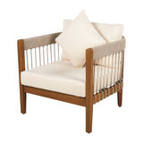 Acacia Wood Outdoor Club Chair with Handwoven Rope Accents & Curved Backrest - Water-Resistant Boho N767P265743N