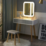 ZUN Vanity Set with Adjustable Brightness Mirror and Cushioned Stool, Dressing Vanity Makeup W2837P197837