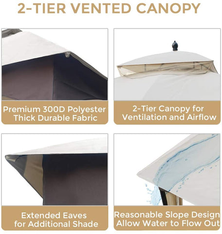 ZUN 10*12 FT Softtop Metal Gazebo with Mosquito Net&Sunshade Curtains,Sturdy Heavy Duty Double Roof W2259P155187