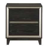 ZUN Modern Bedroom 1pc Nightstand of 2 Drawers Grooves Cutouts Pulls Bed Side Table Ebony Finish and B011P170937
