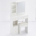 ZUN Small Size Left Drawer Desktop Vanity Table + Cushioned Stool, Extra Large Sliding Mirror, Multi W936P226026