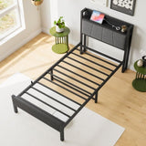 Twin Size Bed Frame, Storage Headboard with Charging Station, Solid and Stable, Noise Free, No Box W840P179116