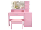 Apple Pink MDF with Melamine Lacquer, 1 Drawer, 1 Door Dressing Table Set, Three-Color Dimming Light 84425228