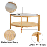 Modern simple circular double-layer solid wood tea rattan woven Chinese side small round W1151104955