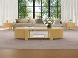 Round Fluted Side Table with Storage for Living Room, Rubber Solid Wood, Soft-close Door, Natural, N735P369881N