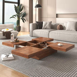 ZUN Square Marble Veneer Coffee Table Sliding Top with Storage in Walnut 39.4'' 13693693