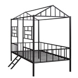 Metal House Bed Frame Twin Size with Slatted Support No Box Spring Needed Black MF289091AAB