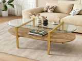 Oval shaped glass coffee table modern design, length 41 x width 21 x height 17 inches, for living W1727P356427