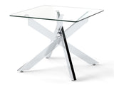 20" x 20" x 22.5" Glass Side Table, Silver Tempered Glass End Table with Intersecting Metal Base 59734573
