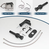 Sink Faucet With Deck Plate Waterfall Black with Pop Up Drain and Supply Lines Bathroom faucets for W1932P180739