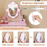 Kids Vanity Set with Mirror and Lights and Stool, 5 Storage Drawers, Pretend Play Princess Makeup 59165871