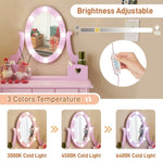 ZUN FCH Kids Vanity Set with Mirror and Lights and Stool, 5 Storage Drawers, Pretend Play Princess 59165871