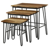 Natural and Black 3-Piece Nesting Table with Hairpin Legs B062P153893