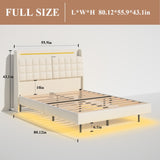 Full Floating Bed Frame with LED Light and Charging Station Upholstered Platform Bed Frame Queen W636P311067