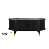 42.5"W Wooden Oval Fluted Coffee with Charging Station, Mid-Century Center N721P297572B