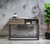 ZUN Rustic Oak and Black Writing Desk with Drawer and Shelf B062P209209