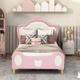NEWTwin Size Princess Bed Crown Headboard, PU Upholstered Platform Bed , Twin Size Bed Frame W3004P230682