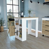 Kitchen Island 36" H, Three Open Side Storage Shelves and One Push-to-Open Cabinet, White/Macadamia B097120599